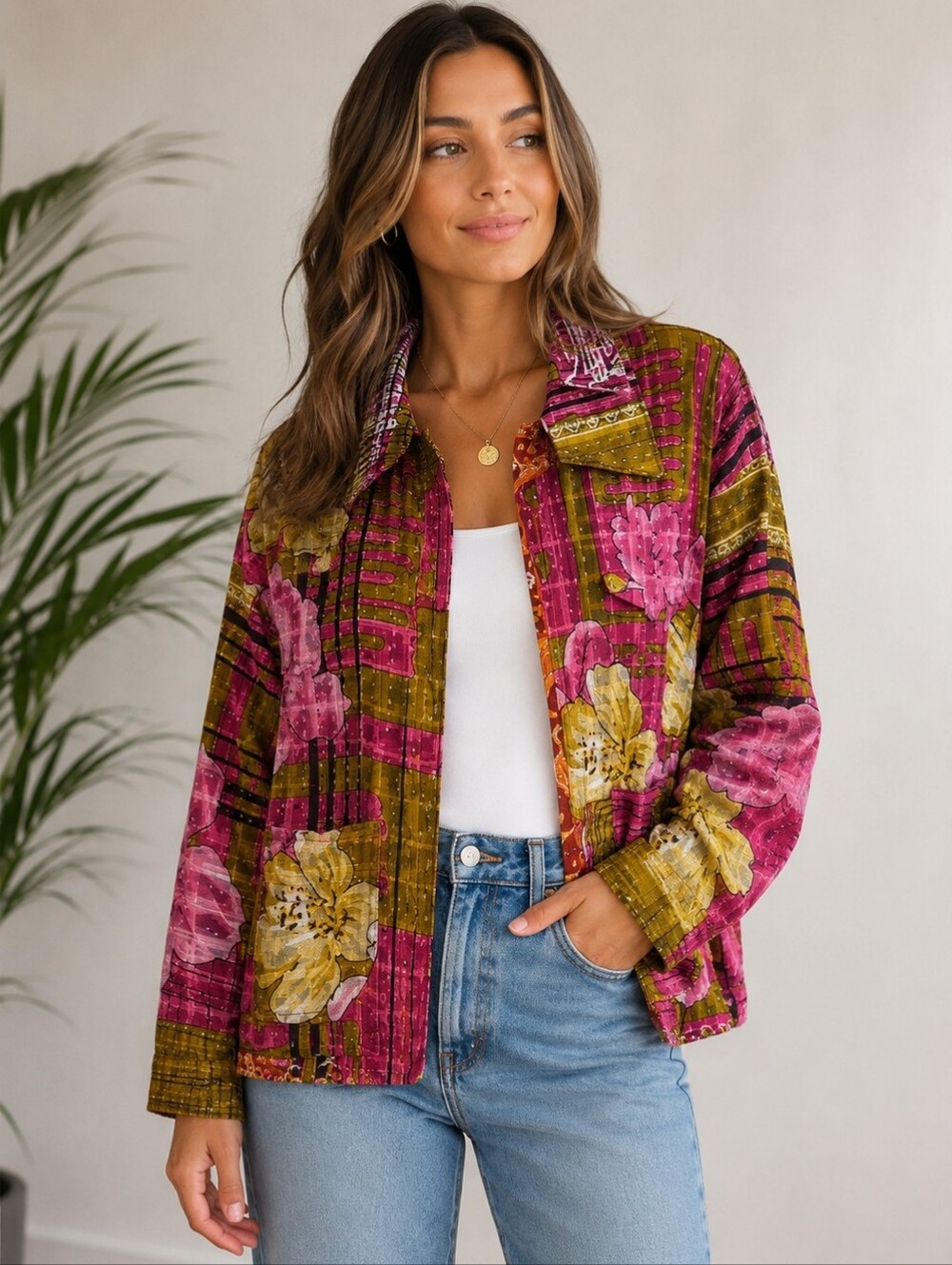 Handmade Floral Quilted Jacket Boho Cottagecore Open Front